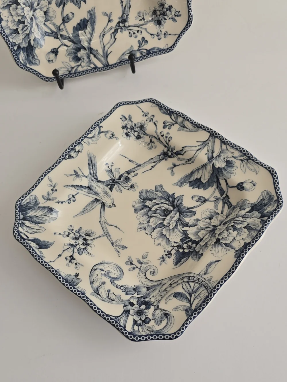 NWOT 222 Fifth Set Of 2 Adelaide Blue Fine China Salad Plates Square Porcelain